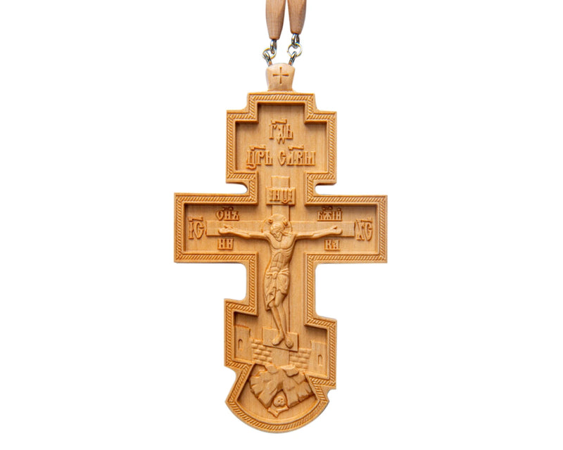 Wood Pectoral Cross for priest - 3 Bar