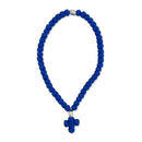 Prayer Rope, blue 50 knot with cross and two silver beads