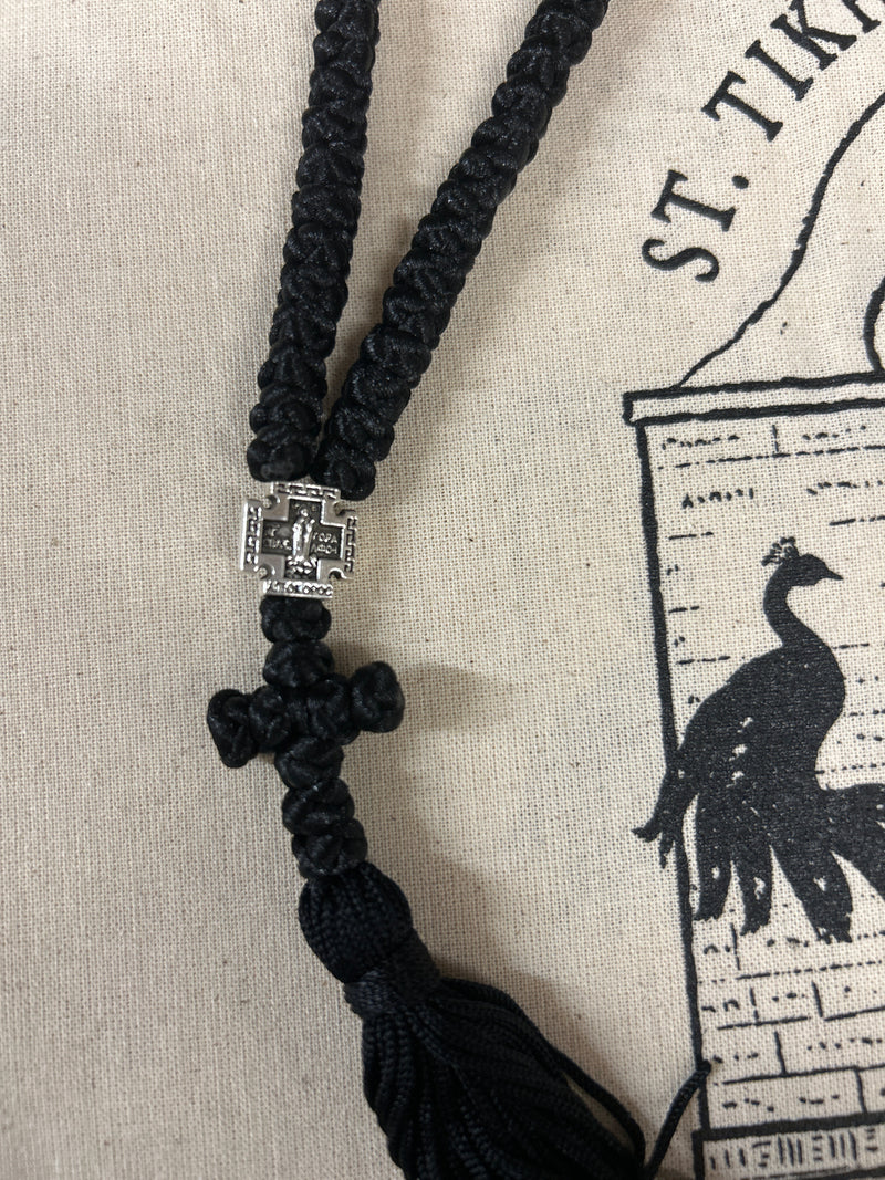 50 knot Russian Prayer Rope with blue Bead Metal Accents