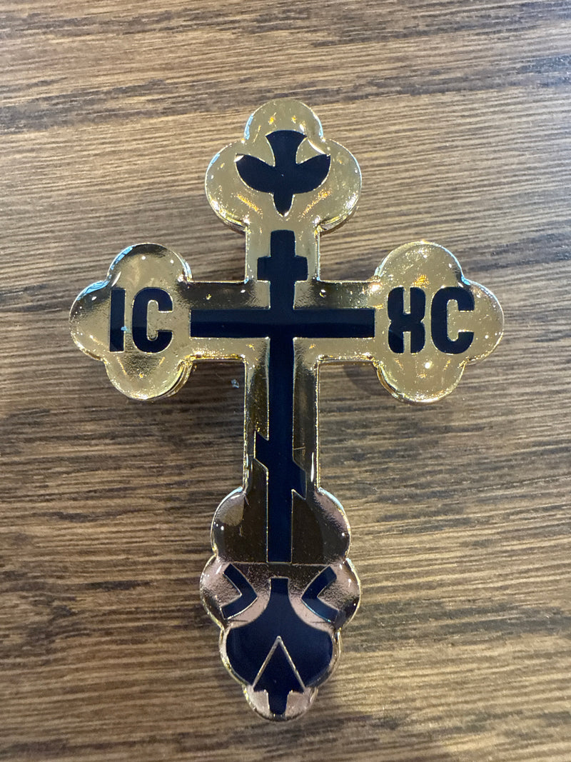 Cross Visor Clip: Gold with Blue Cross Inside
