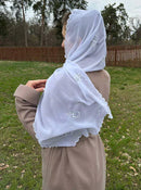 Embroidered Chiffon Women’s Headscarf – White Forget-Me-Nots