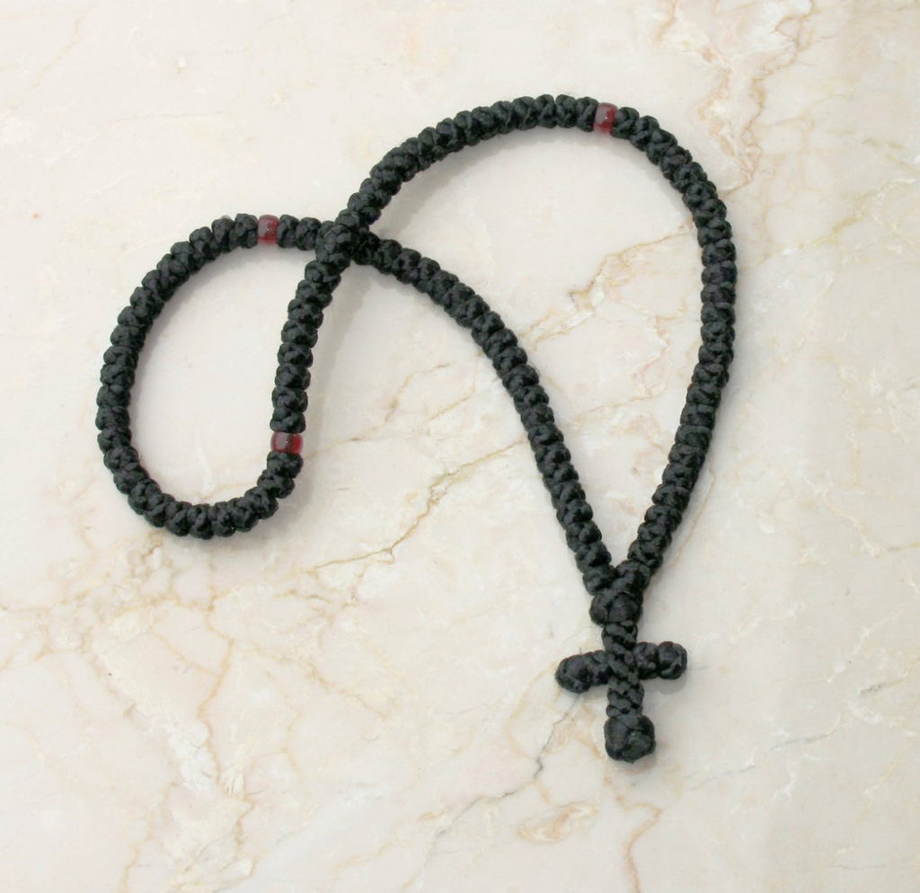 Grieks Rope 100-knot Greek Prayer Rope - Satin with Garnet Beads