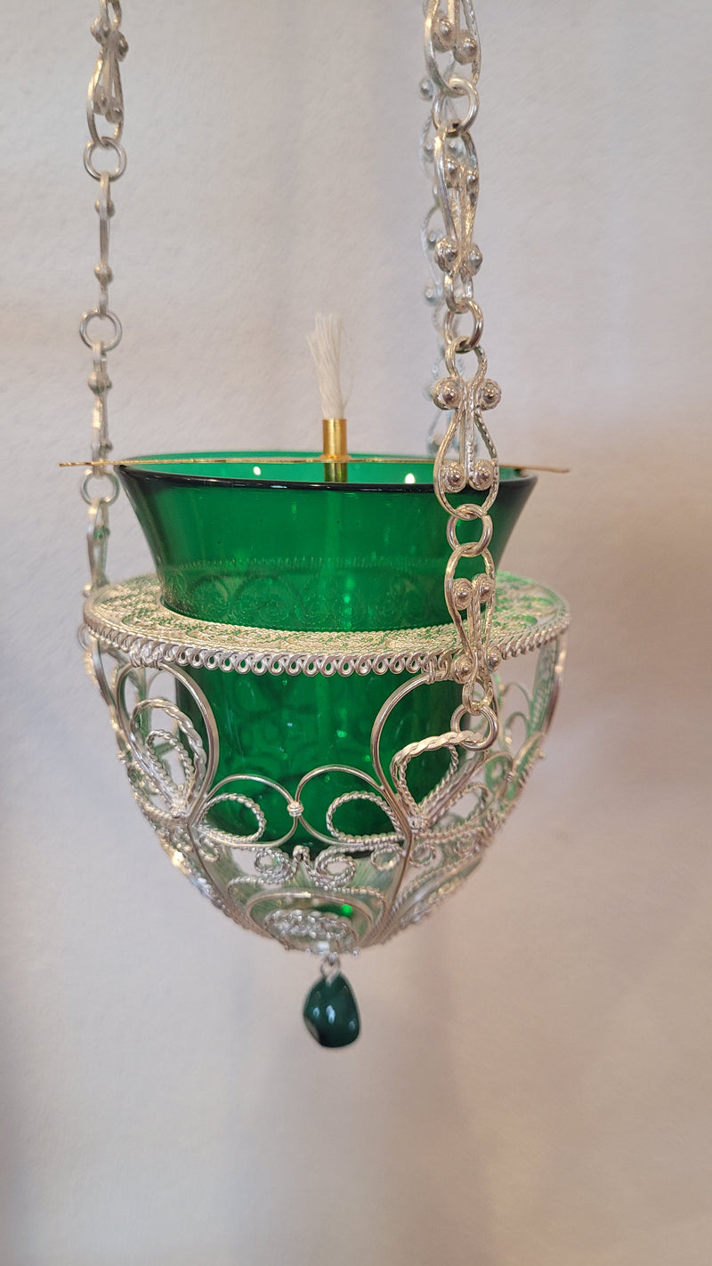 Handmade Hanging Vigil Lamp - silver/gold