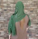 Embroidered Chiffon Women’s Headscarf – Light Green Forget-Me-Nots