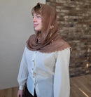 Embroidered Chiffon Women’s Headscarf – Brown Forget-Me-Nots