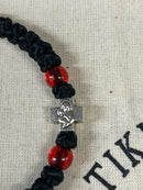33 Knot Prayer Bracelet with Red Bead and Holy Mother Metal Cross Accent