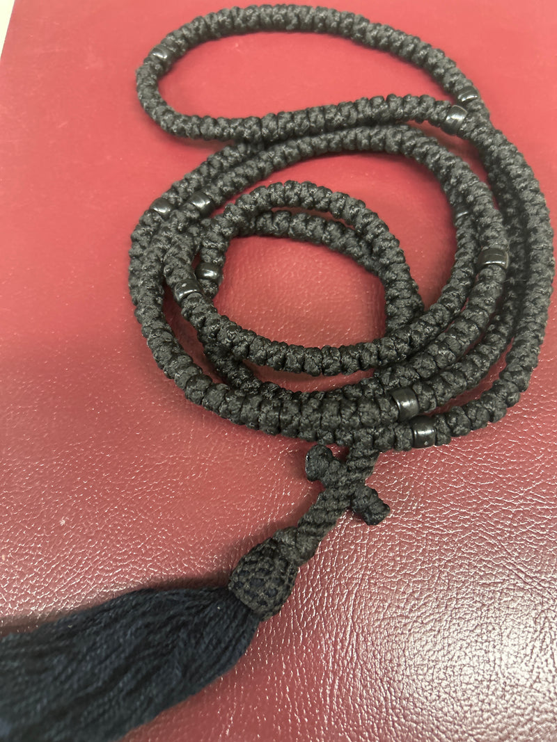 300 knot Satin Prayer Rope with black bead and tassel