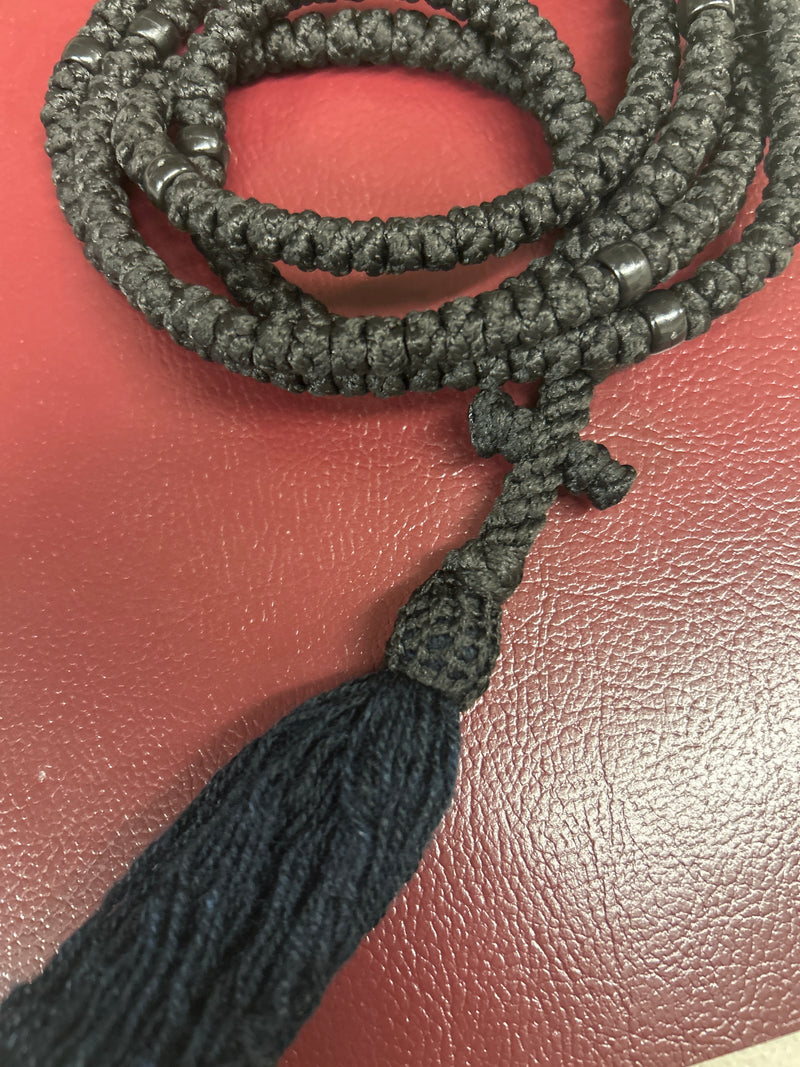300 knot Satin Prayer Rope with black bead and tassel