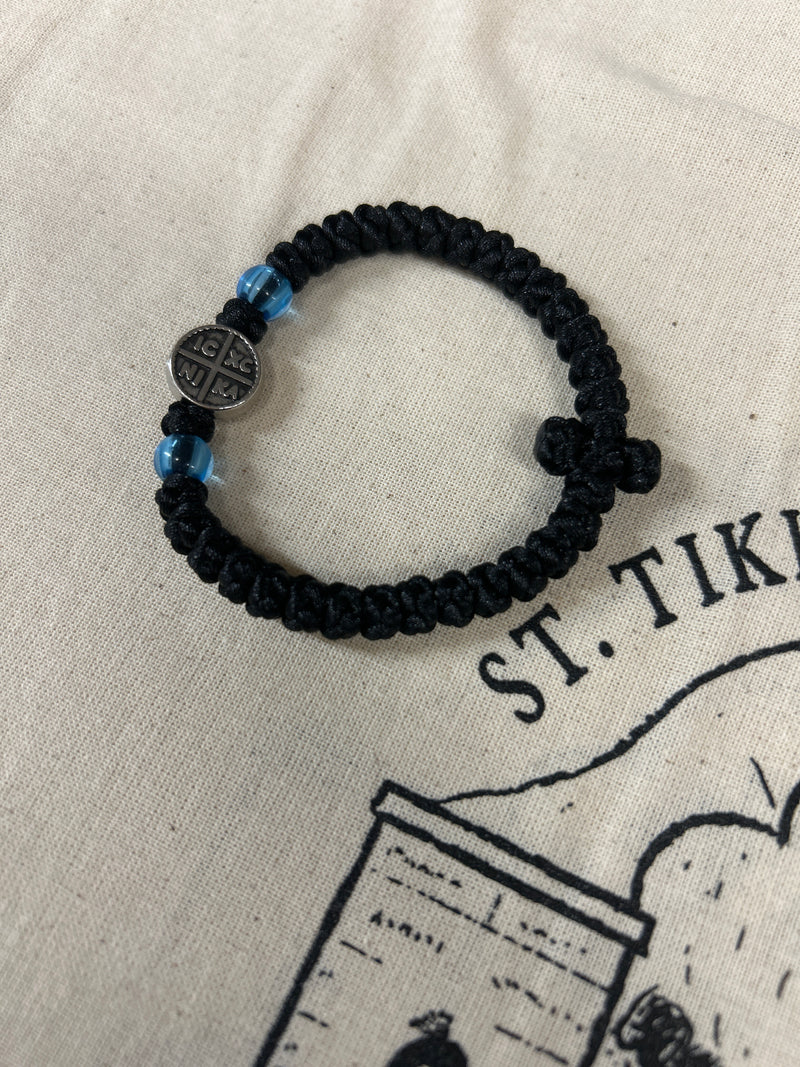 33 Knot Prayer Bracelet with blue bead and "IC XC NIKA"