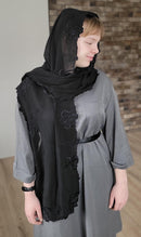 Embroidered Chiffon Women’s Headscarf – Black Roses