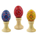 7012-3ES3 Hand Painted Assorted Wooden Ukrainian Pysanky Egg on a Wooden Stand 3 1/2 Inch