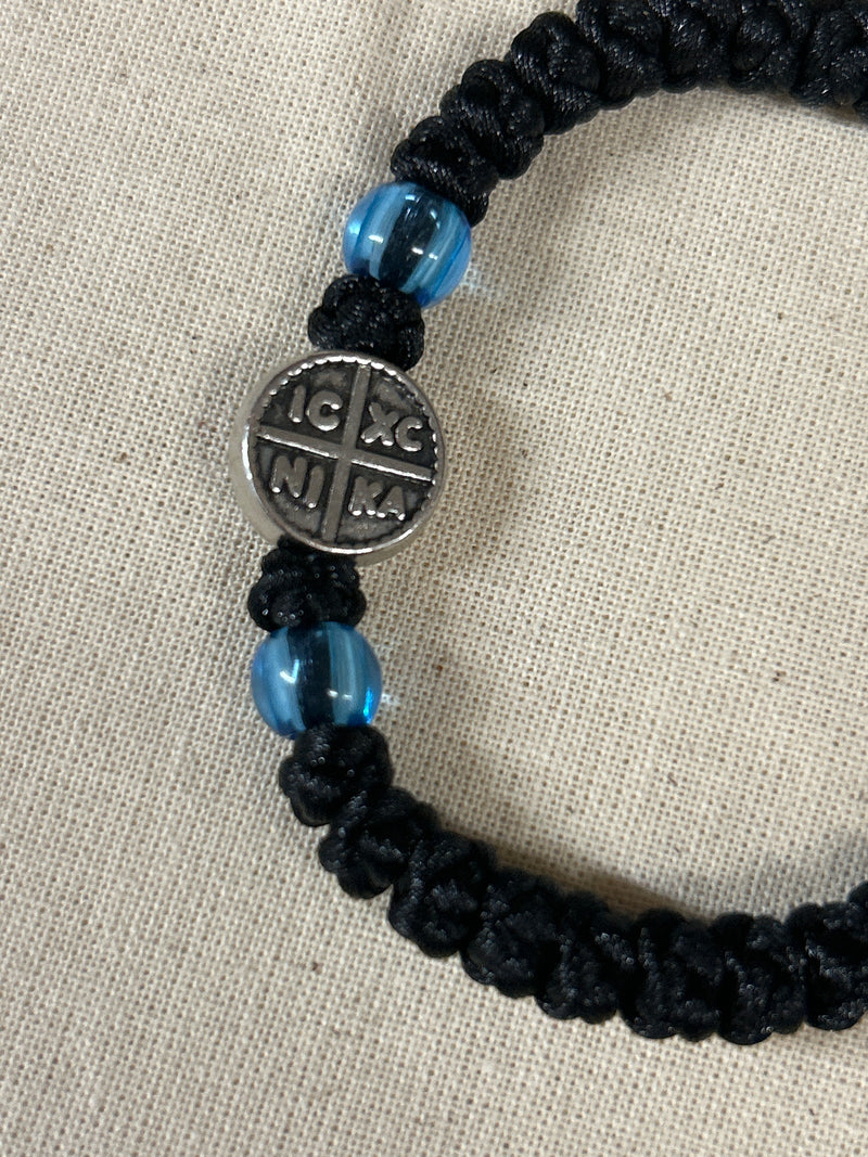 33 Knot Prayer Bracelet with blue bead and "IC XC NIKA"