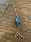 Egg Pendant deep blue Slavic cross