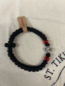 33 Knot Prayer Bracelet with Red Bead and Holy Mother Metal Cross Accent