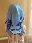 Embroidered Chiffon Girls’ Headscarf – Blue Rose Buds