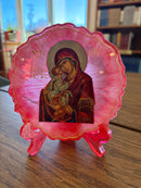 Pink Resin Icon of the Theotokos