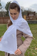 Embroidered Chiffon Women’s Headscarf – White Forget-Me-Nots