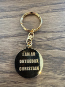 Key Chain: Theotokos with Christ (Awesome Protection) Raised Gold on White