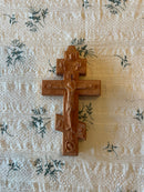 Wooden Three-Bar Wall Cross with Carved Crucifix – Small