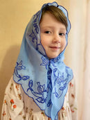 Embroidered Chiffon Girls’ Headscarf – Blue Rose Buds