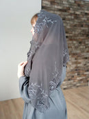 Embroidered Chiffon Women’s Headscarf – Gray Roses
