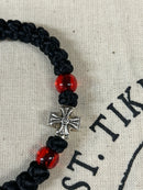 33 Knot Prayer Bracelet with Red Bead and Holy Mother Metal Cross Accent