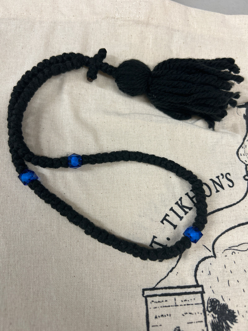 100 Knot Prayer Rope Black Blue Bead