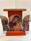 Triptych (Wooden, House Style) - Theotokos with Christ and Archangels 1