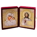 DIP-1-S Virgin of Kazan and Christ The Teacher Diptych in Velvet Case 3 1/4" - Gold Foil Icons