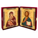DIP-7-S Virgin of Vladimir and Christ The Teacher Diptych in Velvet Case 3 1/4" - Gold Foil Icons