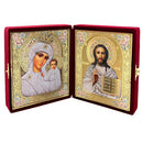 DIP-1-M Virgin of Kazan and Christ The Teacher Diptych in Velvet Case 5"
