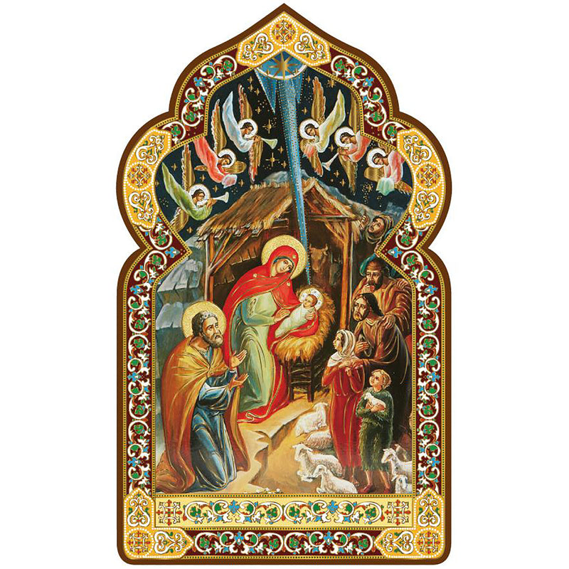 Dome Shape Nativity Icon - Gold Foil - Wooden 7 1/16"x4 1/4"