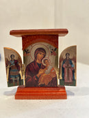 Triptych (Wooden, House Style) - Theotokos with Christ and Archangels 2