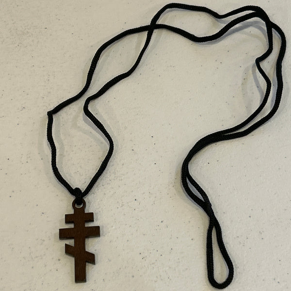 557B Wood 3 bar cross Necklace