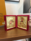 Wedding Travel Icon Red Velvet Case Gold /Christ the Teacher and Virgin of Kazan