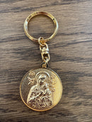 Key Chain: Theotokos with Christ (Awesome Protection) Raised Gold on White