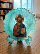 Teal Resin Icon of Christ