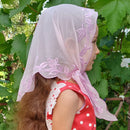 Embroidered Chiffon Girls’ Headscarf – Pink Rose Buds