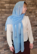 Embroidered Chiffon Women’s Headscarf – Light Blue Forget-Me-Nots