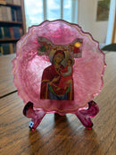 Pink Resin Icon of the Theotokos