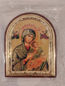 J-71 Perpetual Help Icon - Gold Foil - Arched Icon With Stand and Hole For Hanging 4 1/16 Inch