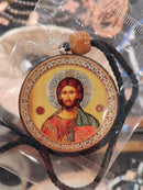CA3 Christ and Theotokos - Gold Foil Icons - Reversible Car Room Icon Ornament Pendant 2 Sided