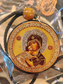 CA3 Christ and Theotokos - Gold Foil Icons - Reversible Car Room Icon Ornament Pendant 2 Sided