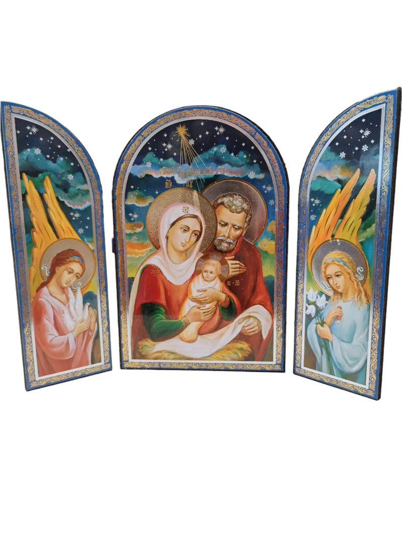 TRIP1 Triptych with Theotokos, Joseph, and Jesus