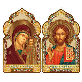 DM2 Church Dome Shape Diptych - Virgin of Kazan and Christ The Teacher