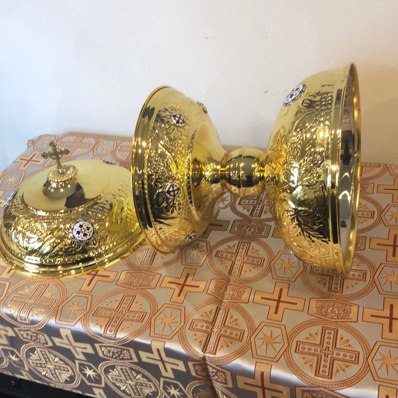 Greek Bread Bowl Gold plated with enamel medallions