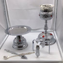 Chalice Set, SS. Cup, SS. Spoon,Chrome plated, ruby colored stones