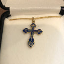 c-9bsgo St. Olga cross (Medium, gold overlay with blue enamel)