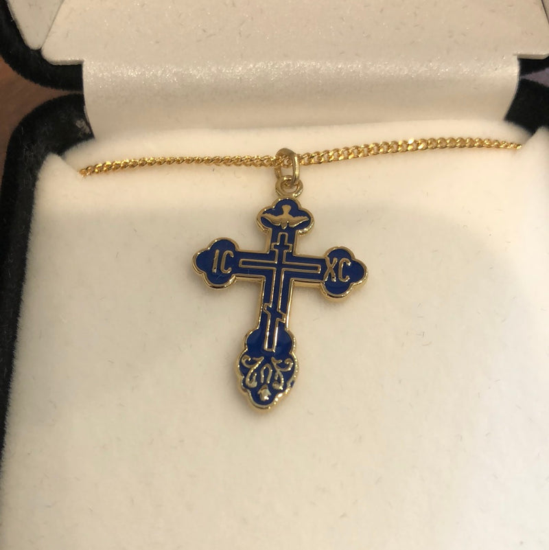 Blue Enamel Orthodox Cross C-9bsgo Olga Cross (Medium, Gold