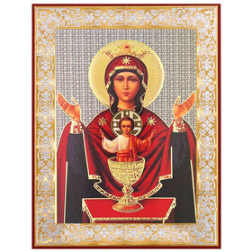 JC163-S Virgin Mary and Christ Icon Chalice Bowl Inexhaustible Cup Gold Foil - Wooden Icon 3 inch, Gold foil Cross on the Back Side